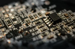 Close-up of a generic circuit board with small electronic parts