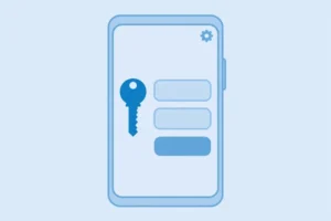 Phone showing a simple login form with a key icon and a small settings gear