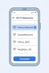 Phone screen showing a WiFi network list with a Piso WiFi network selected